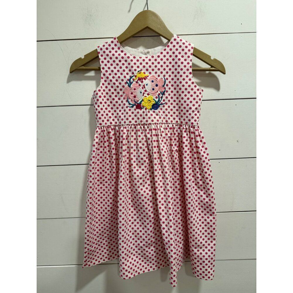 Fast Friends Vintage Polka Dot Fish Embroidery Dress Size 6 Girls